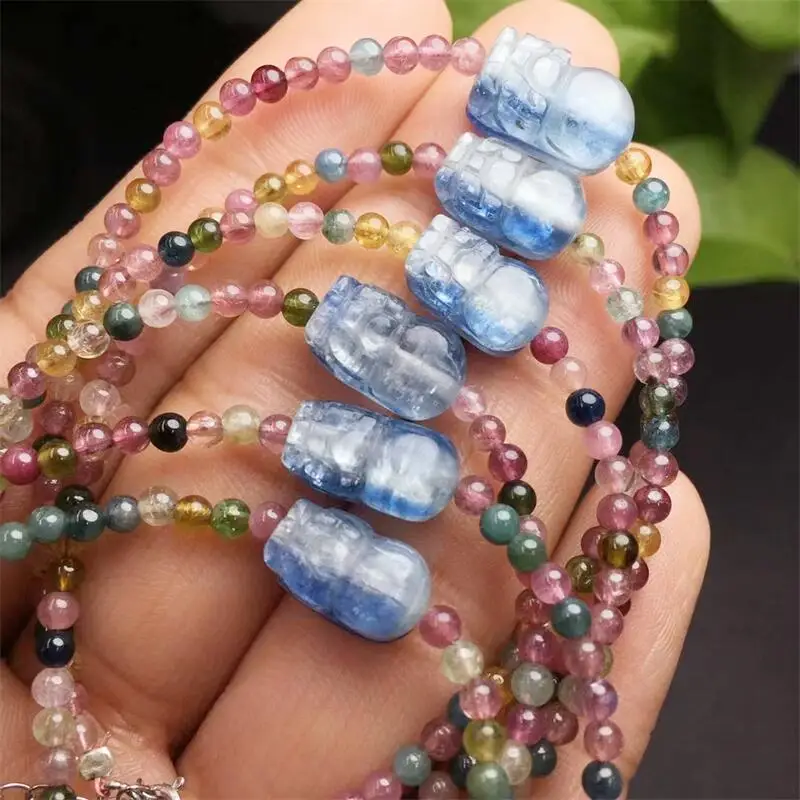 Natural Tourmaline Kyanite Pixiu Bracelet Women Fashion Round Stone Elegant Healing Strand Wristband Gift