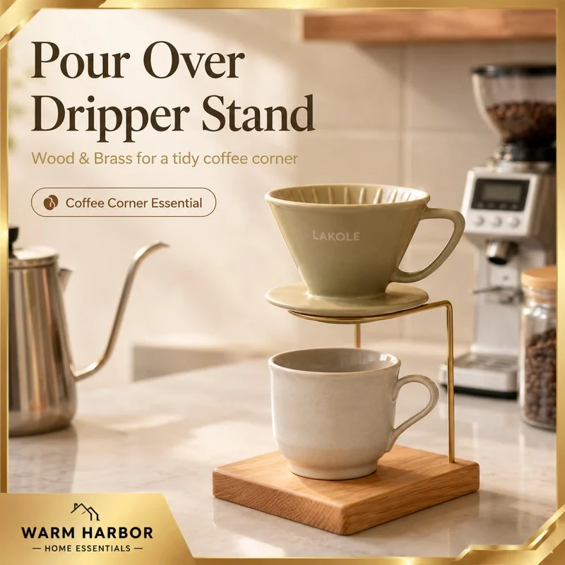 Wood Brass Pour Over Coffee Stand V60 Dripper Holder Manual Brewing Filter Rack Wooden Coffee Maker Support For Home Cafe