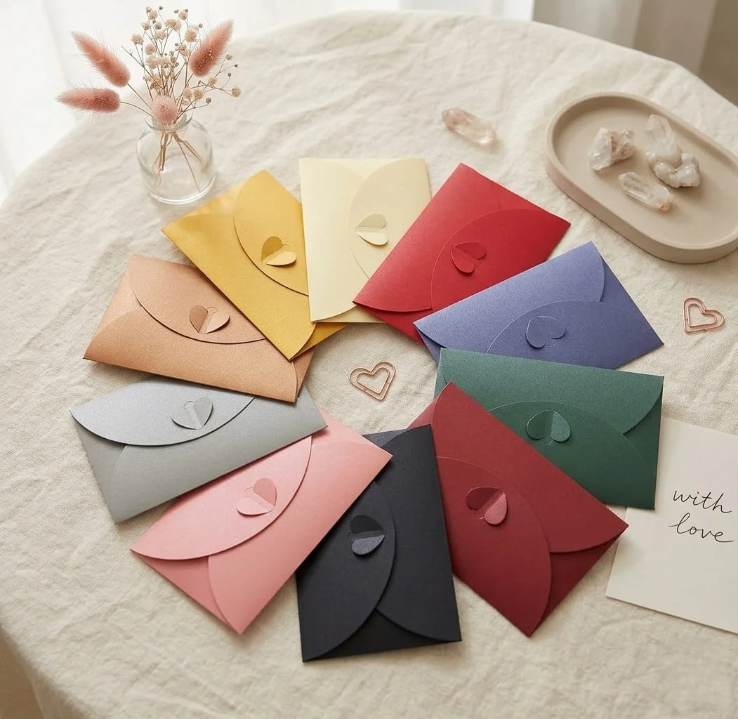 

50 шт. мини-конвертов для подарочных карт с застежкой в виде сердца, разноцветные конверты для денег на свадьбу, день рождения, детский праздник, сувениры для вечеринок