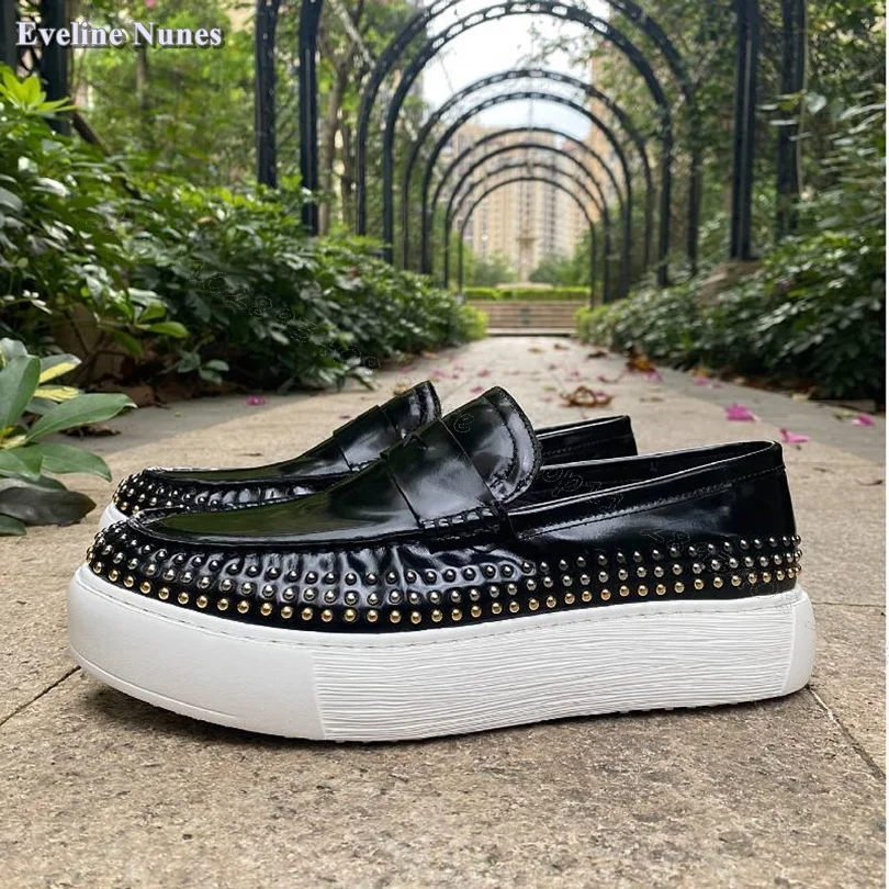 Black Rivet Decor Comfortable Loafers Slip on Men Shoes Party Shoes Stylish Men Shoes Flat Shoes Big Size 38-45 Zapatillas Mujer