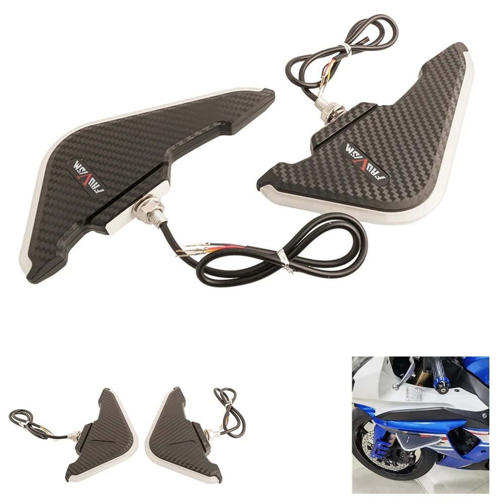 

Motorcycle Front Aerodynamic Winglets,Side Spoilers with Turn Signal Lights Daytime Running Light,Universal Fit for Sport Bikes