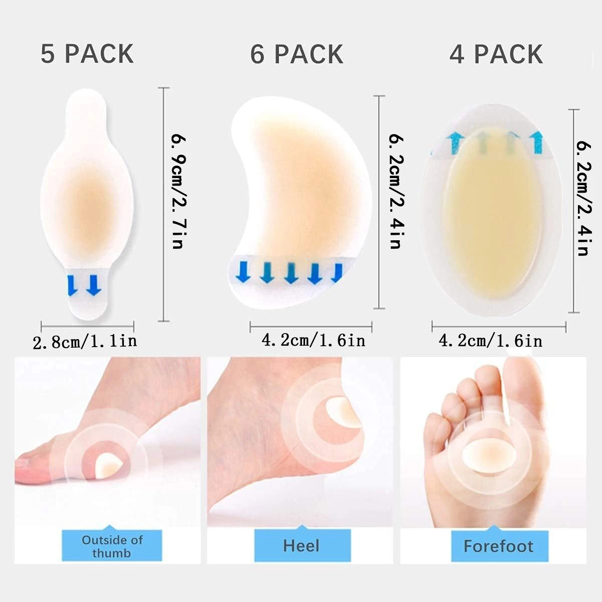 15 Pieces Blister Plasters Invisible Hydrocolloid Gel Blister Bandages Blister Cushion Pad for Heel Foot Toe and Guard Skin