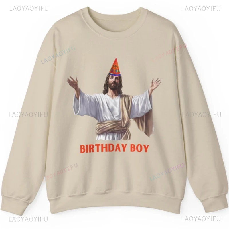 Funny Letters Jesus Birthday Boy Woman Sweatshirt Autumn and Winter Merry Christmas Warm Gift O-neck Hoodie New Year Xmas Hoody