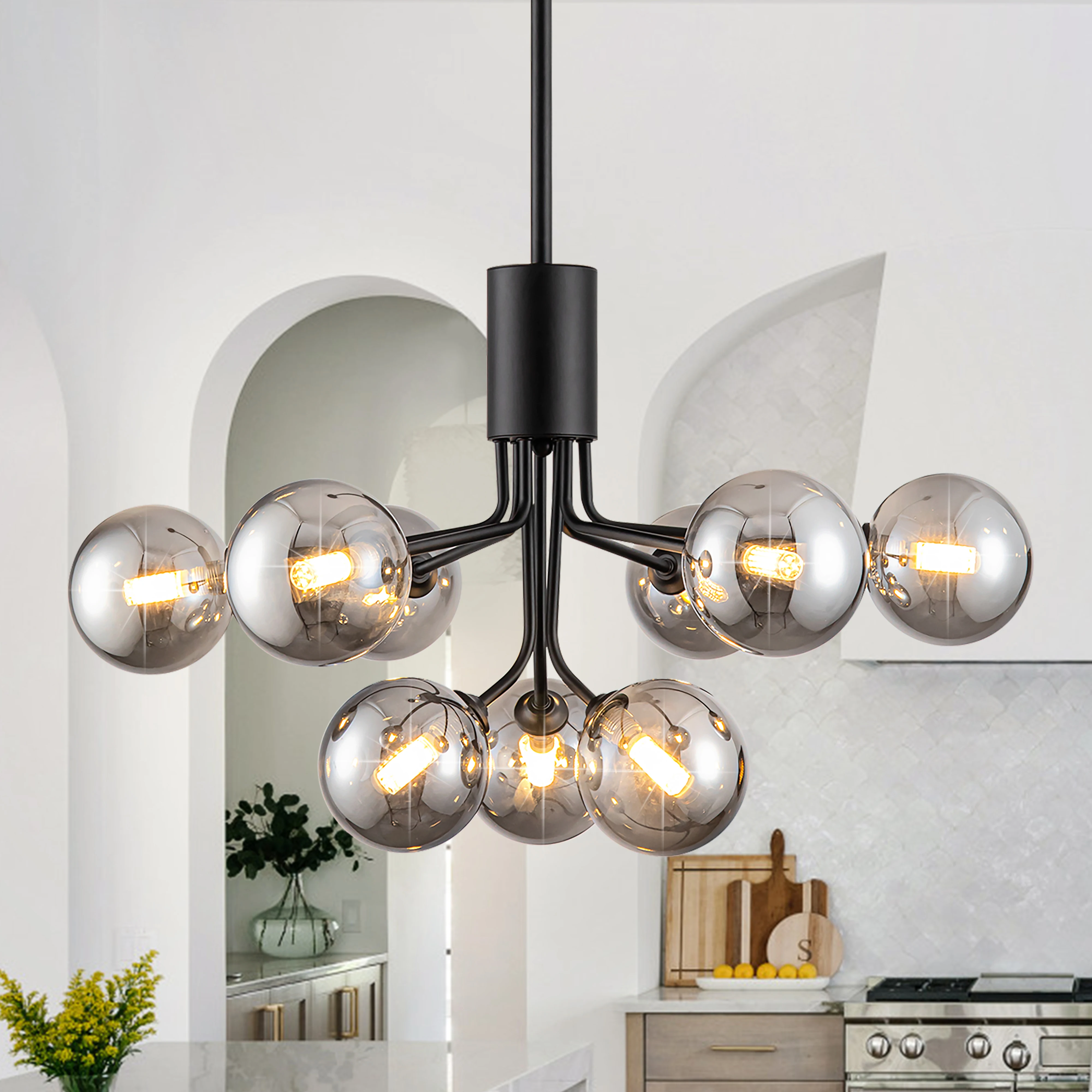 9-Light Modern Bubble Chandelier Black Sputnik Light Fixture Chandeliers for Dining Room