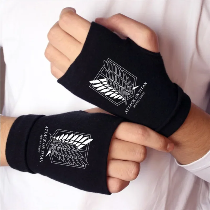 Guantes de Anime para Cosplay, guante de medio Dedo de ataque a los Titanes, accesorios de disfraces, guantes de algodón sin dedos estampados