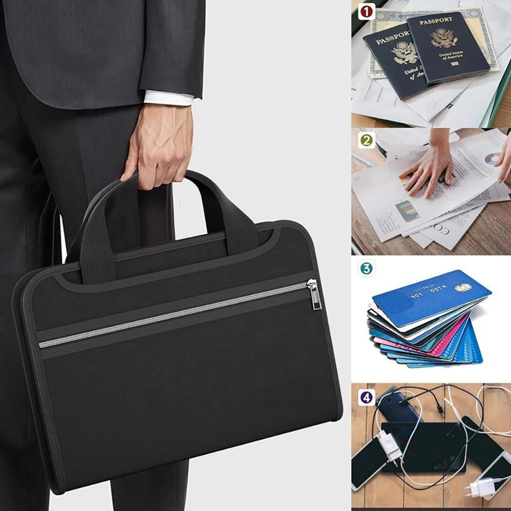 Fireproof Document Organiser with Handle Waterproof Accordion File Organiser Portable File Folder with Labels