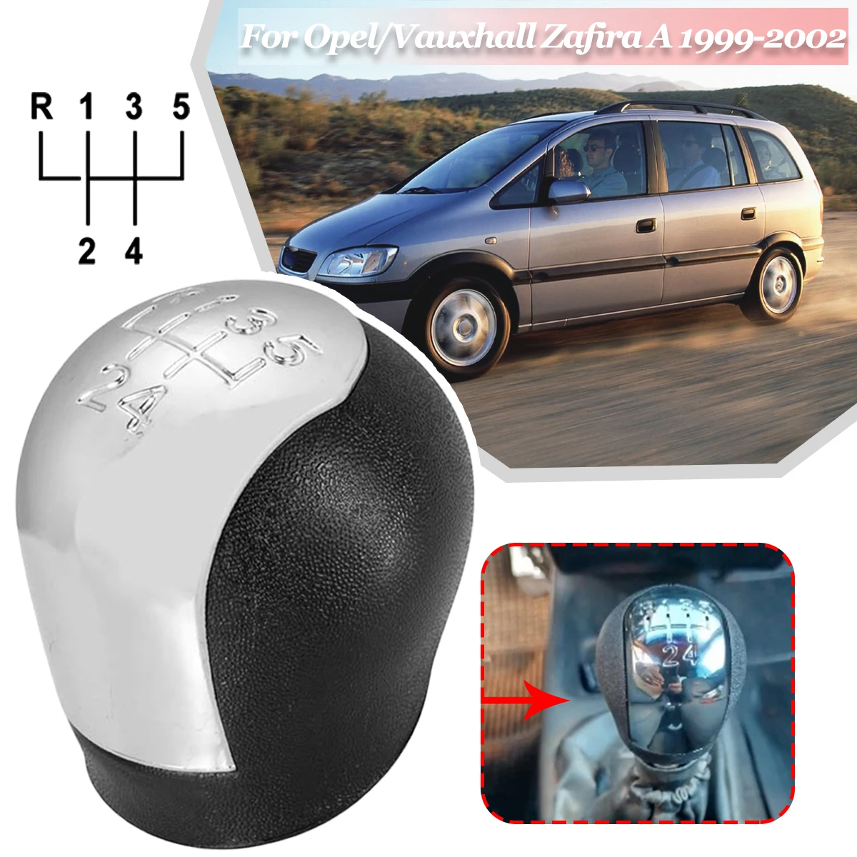 

5SP+R MT Gearstick Lever Pen Gear Shift Knob Shifter Handball Chrome For Opel/Vauxhall Zafira A 1999 2000 2001 2002 Automotive