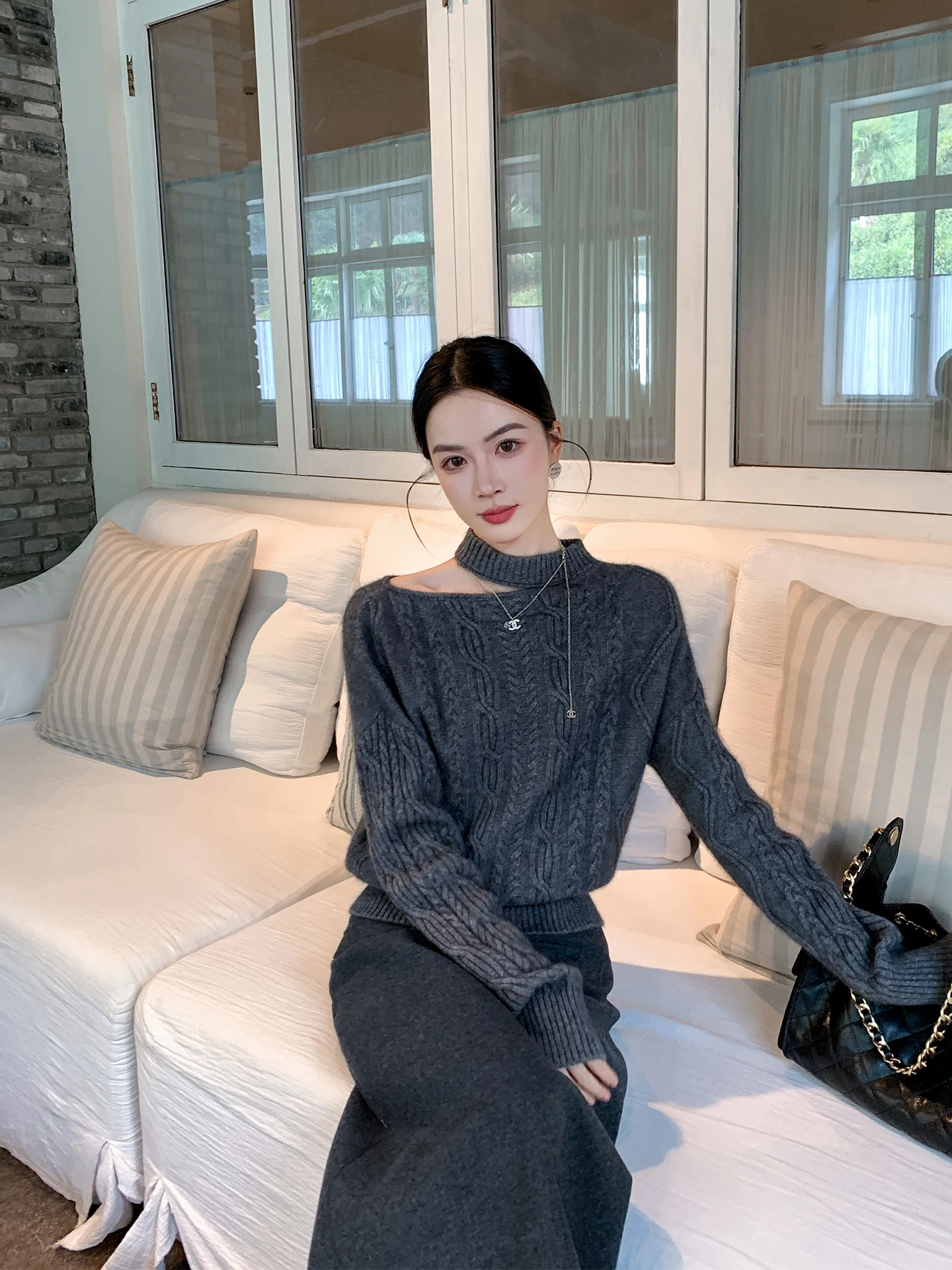 

Binguo Women's Knitted Sweater Wool Blend ey Twist Knit Early Spring Lazy Base Layer irt Casual Sle Regular Fit