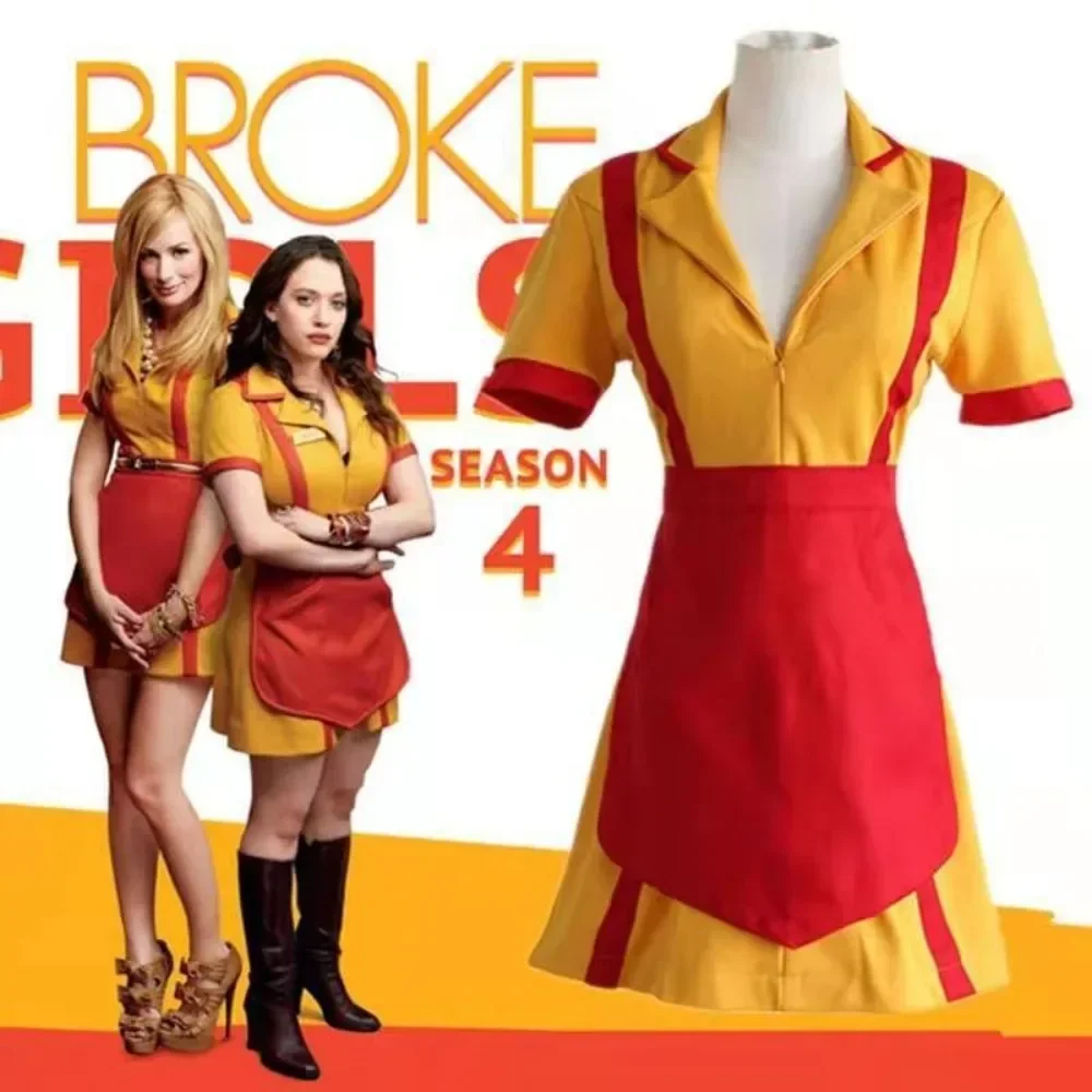 2 Broke Girls Dresses Cosplay Costume Sexy Dress Halloween Party Women Performance Outfits Waitress Maid Dress with Apron