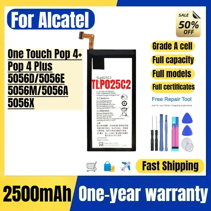TLP025C2 for Alcatel One Touch Pop 4+/Pop 4 Plus/5056D/5056E/5056M/5056A/5056X Phone Battery Replacement Bateria Grade A Cell
