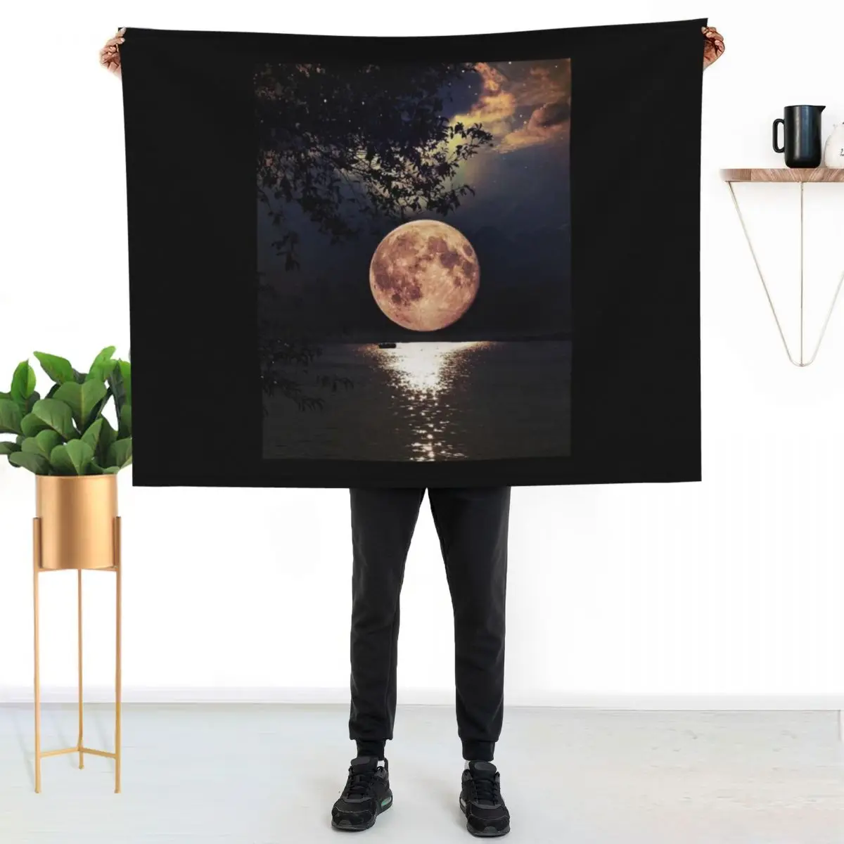 

Wonderful View of the Moon at night Throw Blanket Soft Bedroom Blanket for Night Sleeping