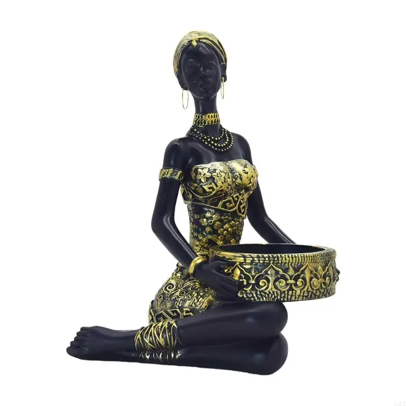 African Woman Sculptures Handmade African Statues Tribal Lady Figurines Ornament X3UC