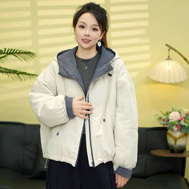 2026 Autumn and Winter New Cotton-padded Clothes Women's Loose Design Sense Korean Fashion Hooded Short Cotton-padded Jacket Top