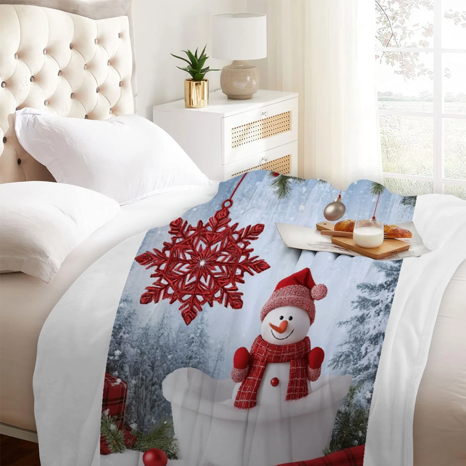 Merry Christmas Snowflake Flannel Blanket - Bed Blanket & Throw Blanket Soft Comfortable, Ideal for Home Decoration and Gifting
