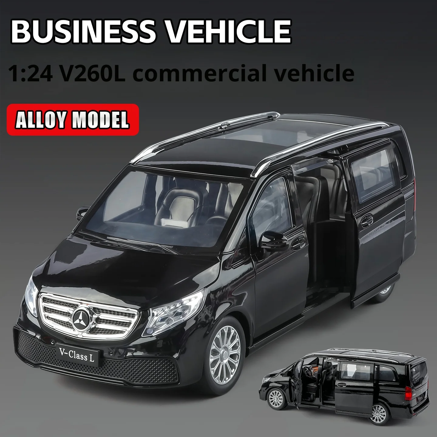 1:24 Large Size V260L MPV Business Vehicle Simulation Alloy Model Exquisite Pull Back Toy Boys Kids Gift Collectible Decoration