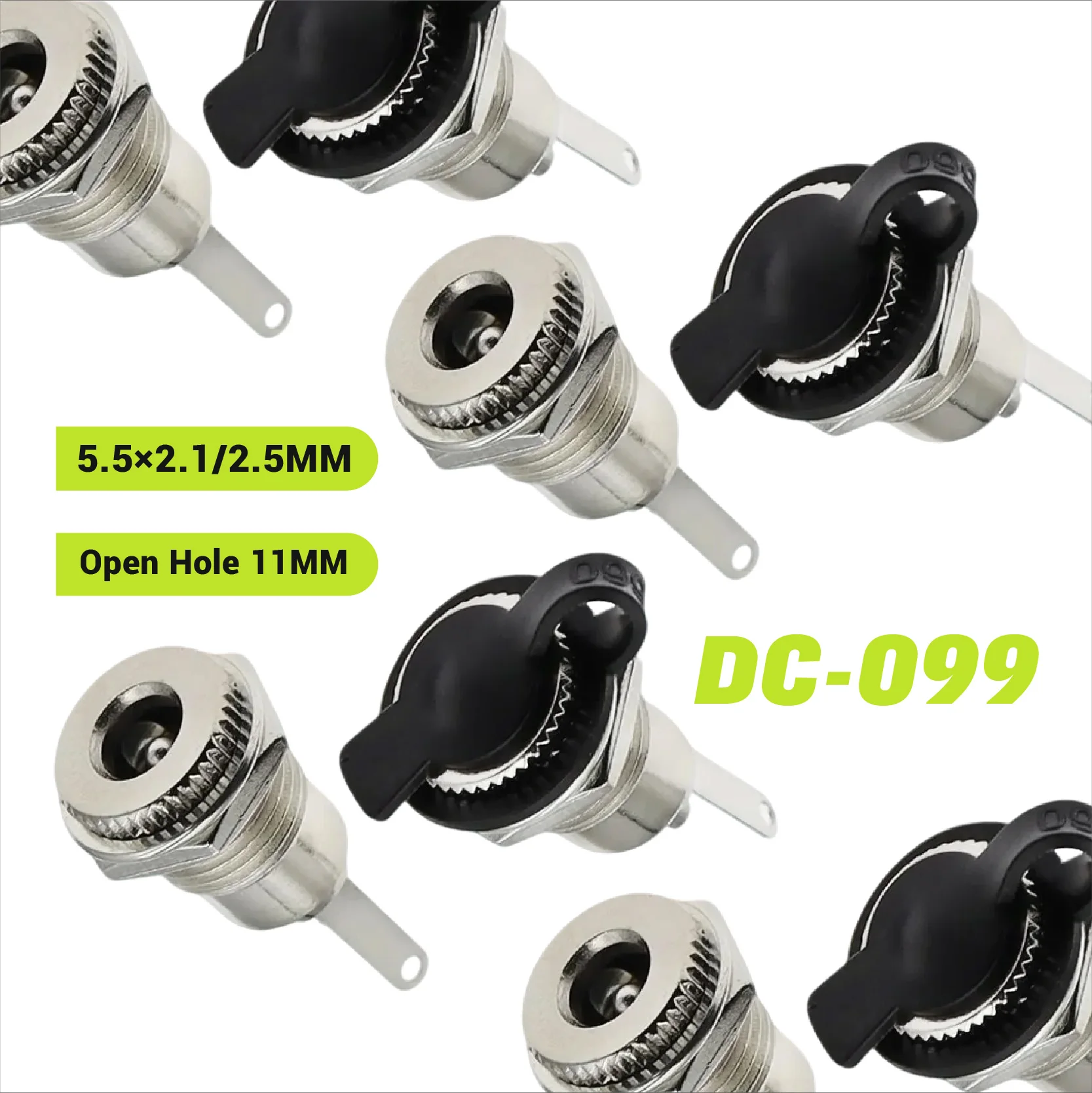 

10pcs DC-099 Female 5.5X2.1/2.5mm Panel Mounting DC Power Jack Socket Connector 11MM with Waterproof Cap DC Female Jack