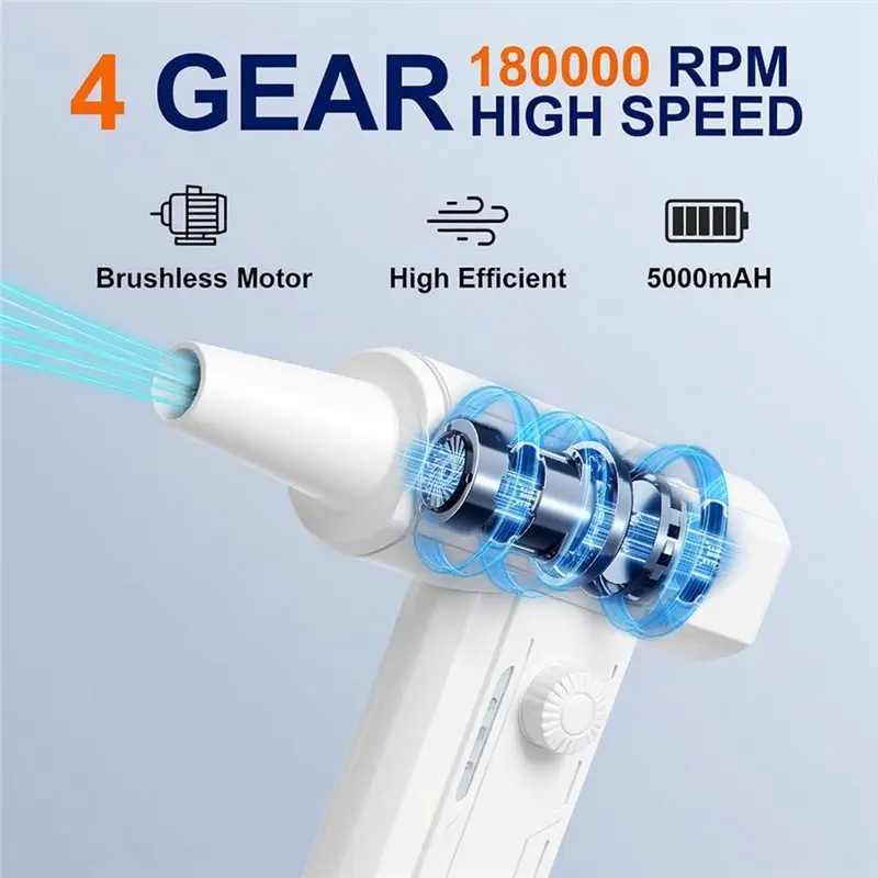 Y51A-LED Light Equipped 180000RPM Electric Air Dust Blower, 4 Gear Adjustable, Compressed Air Duster For Keyboard, Car