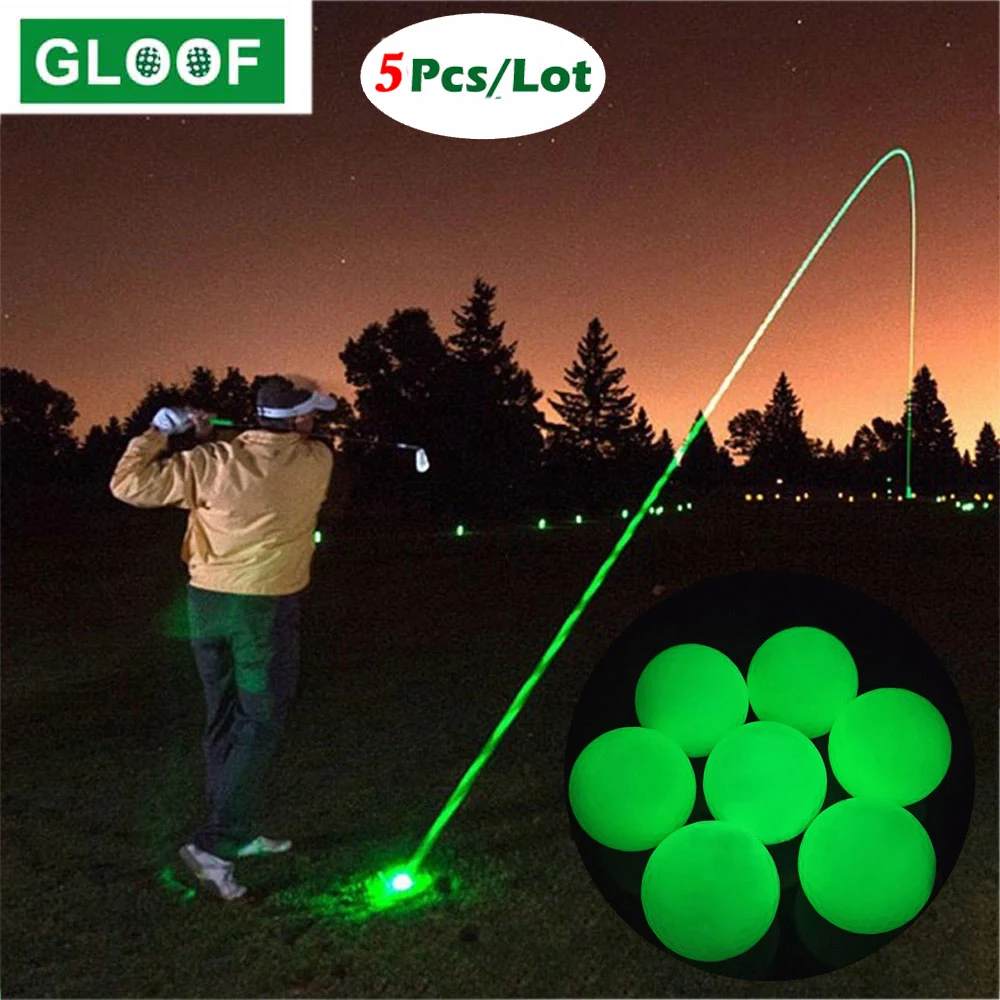 Gece spor turnuvası için 5 adet Glow Golf topları floresan parlayan karanlık Golf topu uzun ömürlü parlak aydınlık topları