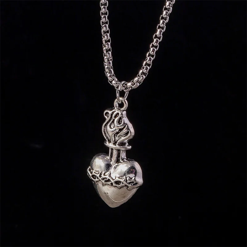 Aihua Steampunk Pfirsichherz-Anhänger Halskette für Damen und Herren, Einfache Popcorn-Kette Herz-Halskette, Modische Schmuck-Accessoires – Detail 4