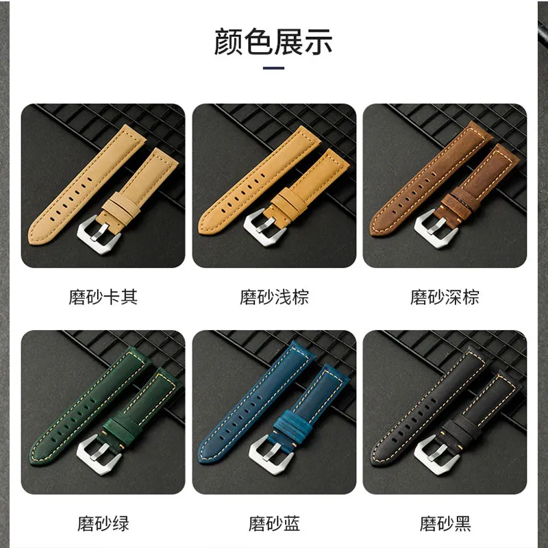 Crazy Horse Cowhide Men Women\'s Bracelet For Panerai Watch Universal Wrist Strap 20mm 22mm 24mm 26mm Genuine Leather Watch Band