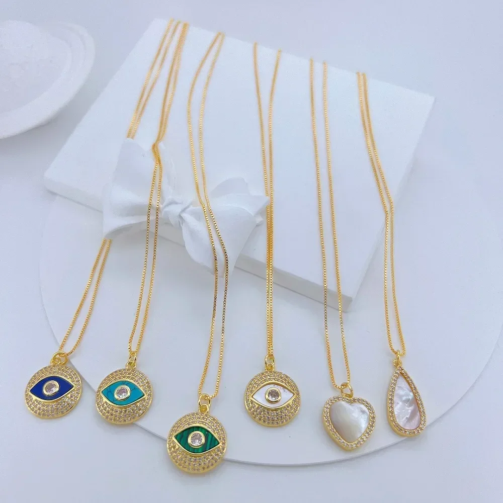 1Pcs Plating Brass Zircon Shell Pendant Diy Jewelry Accessories Round Heart Teardrop Eye Shape Earrings Necklace Making Supplies