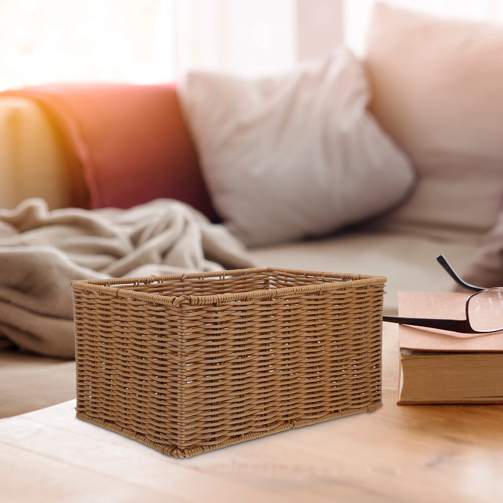 المنسوجة تخزين اليدوية تقليد سلة فاكهة الروطان للمطبخ مخزن وجبة خفيفة تنظيم الخبز سلة بلاستيكية قابلة لإعادة الاستخدام #1