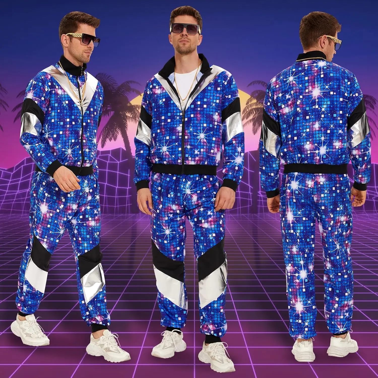 Women\'s Men\'s Costume 80s 90s Suit Party Accessories Disco Jacket Trousers  Outfit Women\'s Men\'s Costume Tracksuit for Carnival