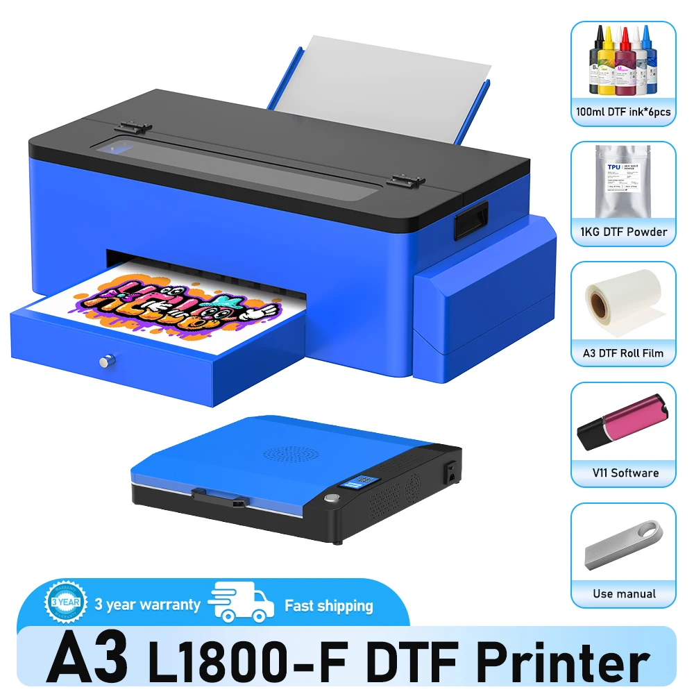 

Принтер A3+ DTF A3 L1800 Принтер для переноса DTF с циркуляцией белых чернил Печатная машина для сумки DTF для футболок Принтер для футболок