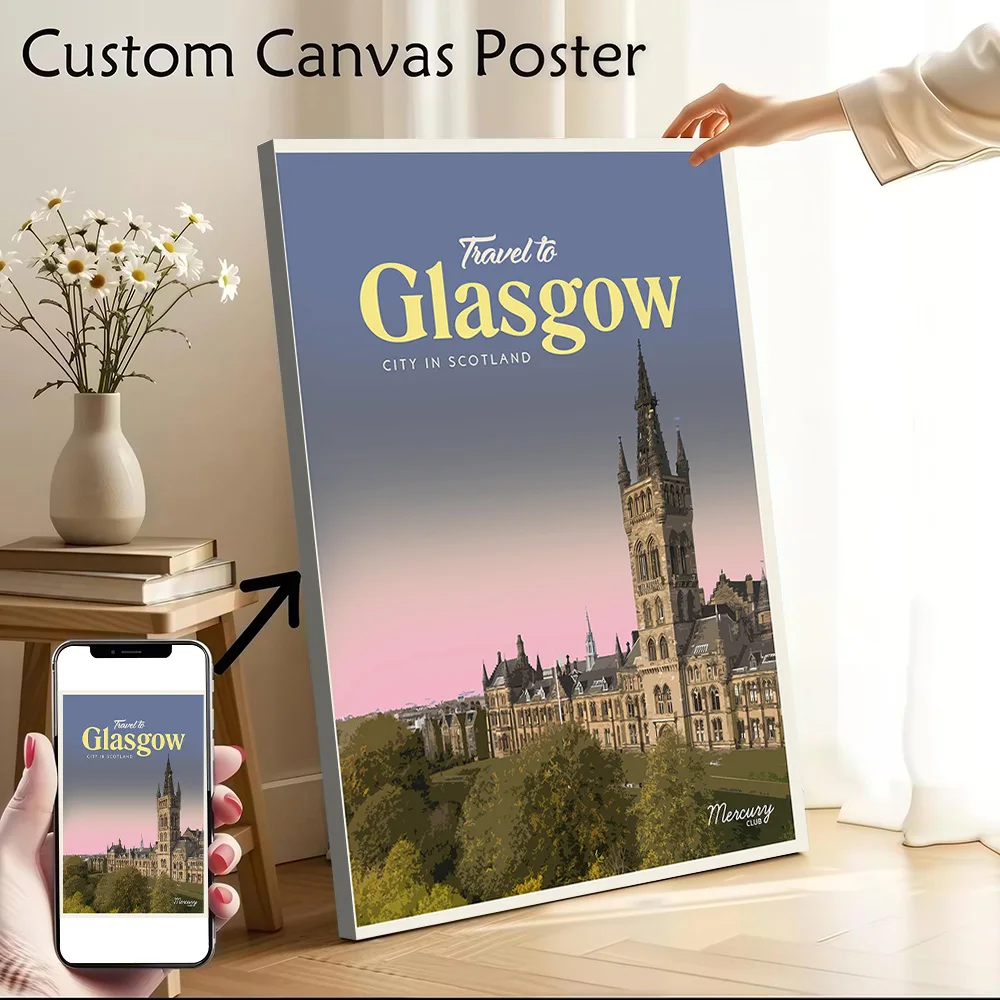 Visit Glasgow Canvas Wall Art Poster Custom Wall Paintings Personalized Photo Printing for Living Room Decorations Home Decor