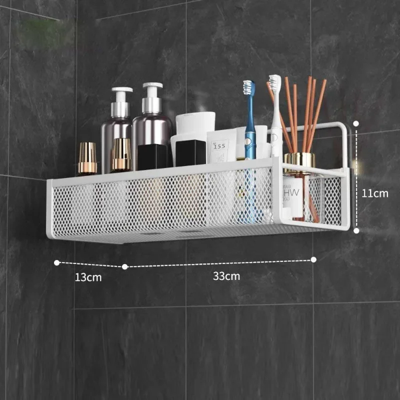 33cm Nordic Minimalist Bathroom Storage No-Punch Wall-Mounted Cosmetic Shelves High-Capacity Organizer