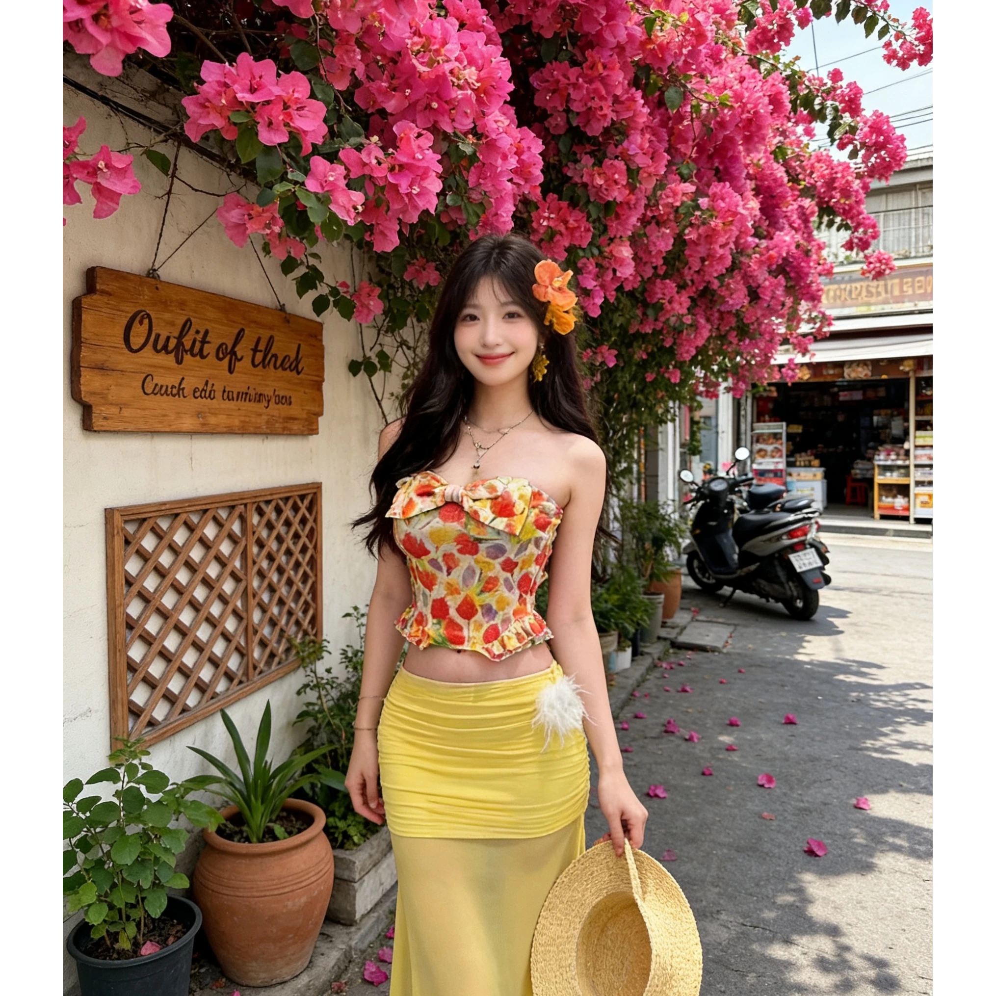 

Yellow Floral Print Halter Top And Mesh Skirt Set Women's Summer Fashion Outfit Asymmetrical Design Short Length High Waist