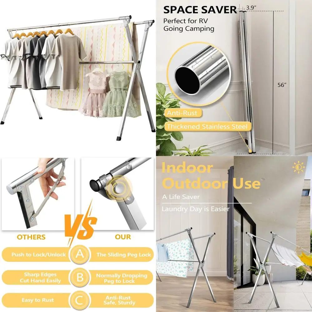 

Сверхмощная складная сушилка для белья из нержавеющей стали 95, портативная сушилка для одежды в помещении и на открытом воздухе для домашнего использования