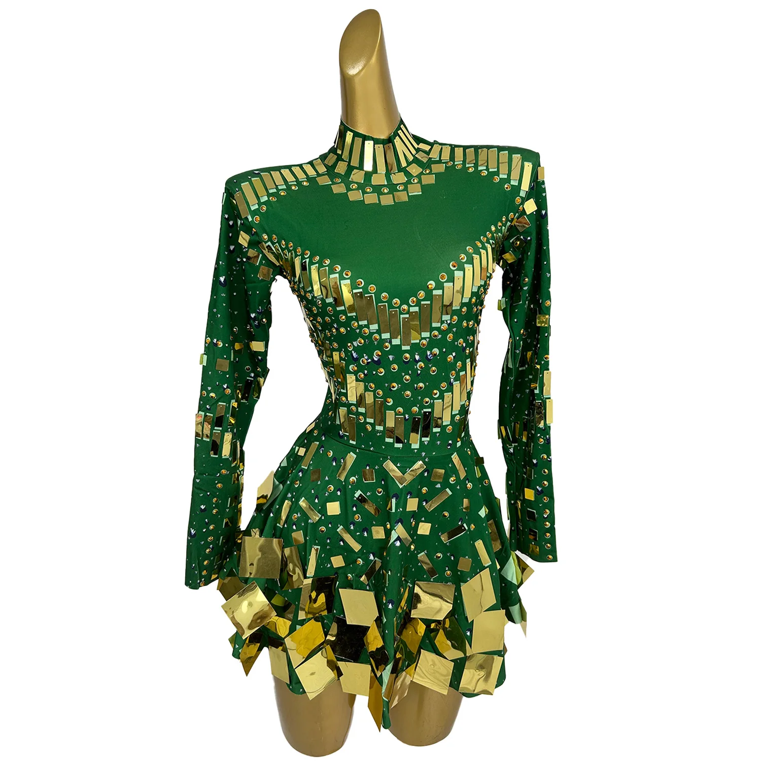 New Mirror Party Dress Green Stretch Stage Dance Dress Nightclub Party Celebrate Dress Women Dancer Performance Clothes Xieshi