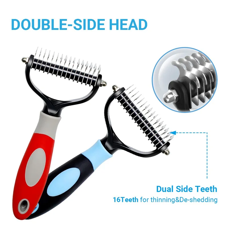 Pet Deshedding Brush 2 Sided Dematting Dog Comb Cat Brush Rake Puppy Grooming Tools Undercoat Shedding Flying Hair