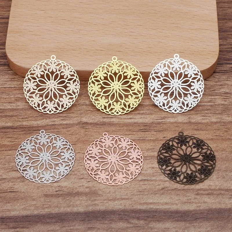 BoYuTe (50 Pieces/Lot) 26MM Metal Brass Filigree Flower Pendant Charms DIY Jewelry Accessories Handmade Materials