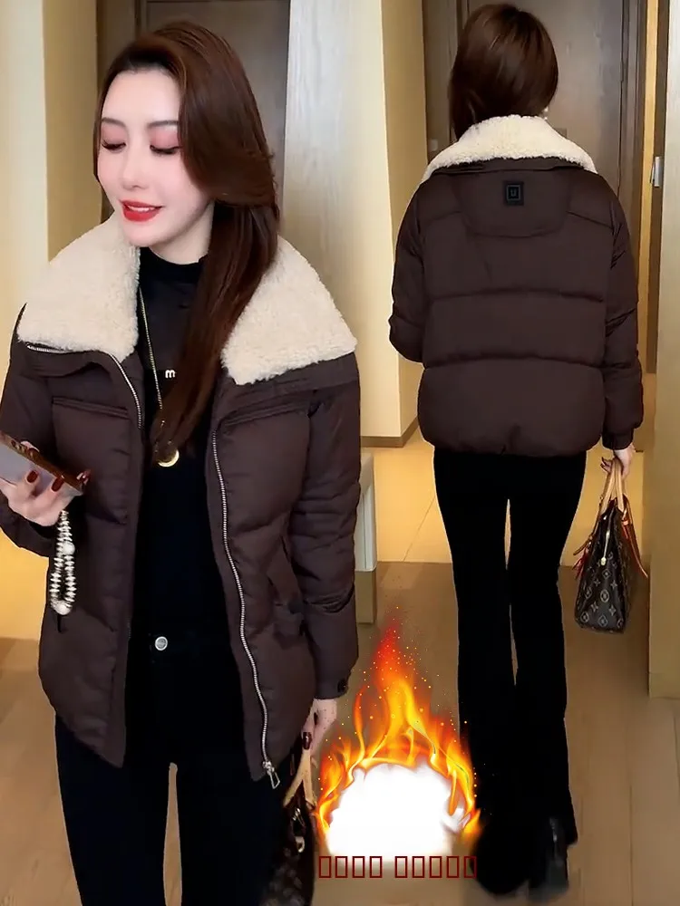 

Thiened Cotton Padded Jaet Women's Winter New Sle Loose Slimming High-End Feeling Thiened Fur Collar ort Coat