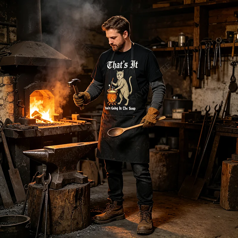 Mittelalterliches Katzen-T-Shirt mit lustigem Spruch „That's It You're Going in The Soup“, Y2k Art Cook Gag Neuheitsgeschenk, Humor-Halloween-Kostüm-T-Shirts – Detail 4