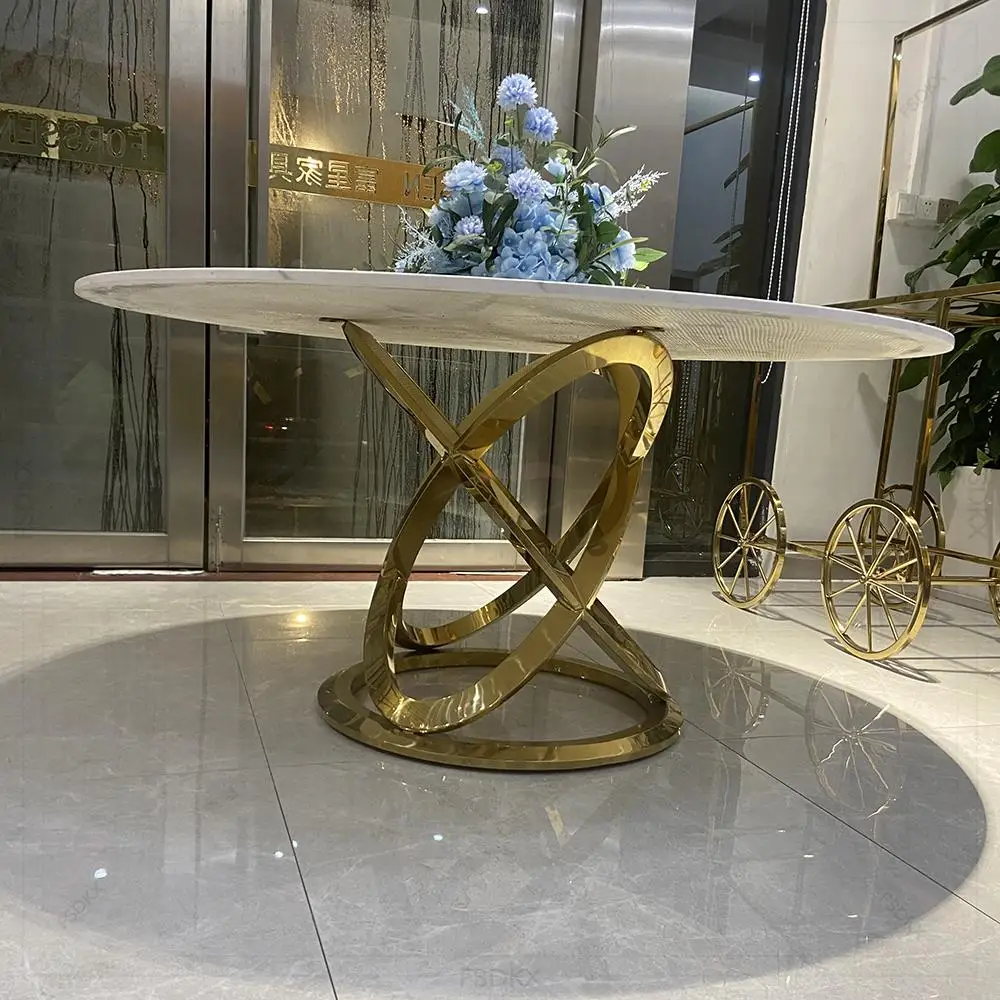 FSDKX الحديثة على شكل حرف S أو نصف القمر طاولة الزفاف إطار من الاستانلس ستيل الزجاج العلوي مأدبة الزفاف الحدث نصف طاولة مستديرة #3