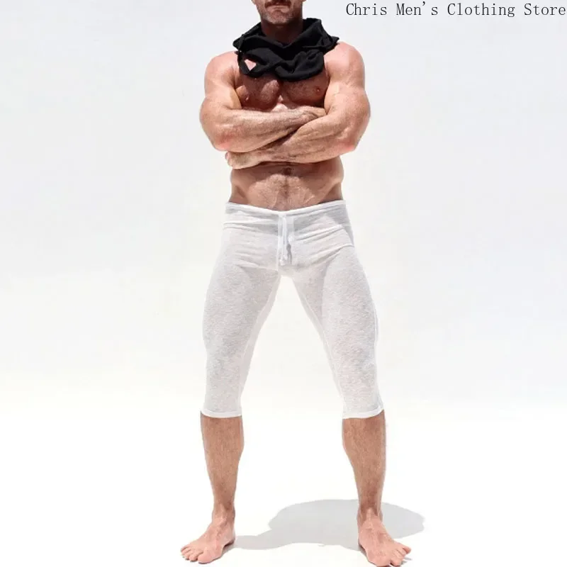 Sexy Elastic Slim Men 7 Minutes Fitness Pants Sweatpants Soft Breathable Fitness Sports Black Vest Sexy Hollow Men Casual Vest