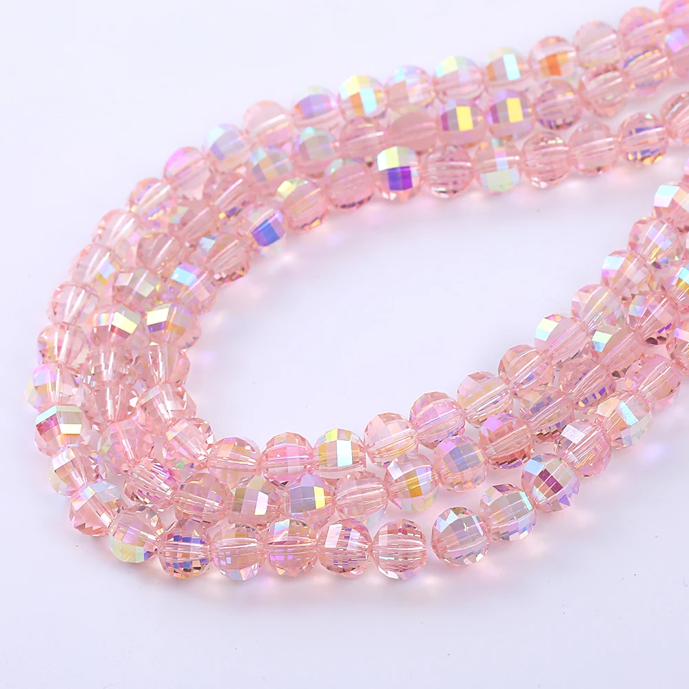 50pcs 8mm Pink/White AB Glass Crystal Watermelon Loose Beads DIY Bracelet Jewelry Making Clothing Accessories