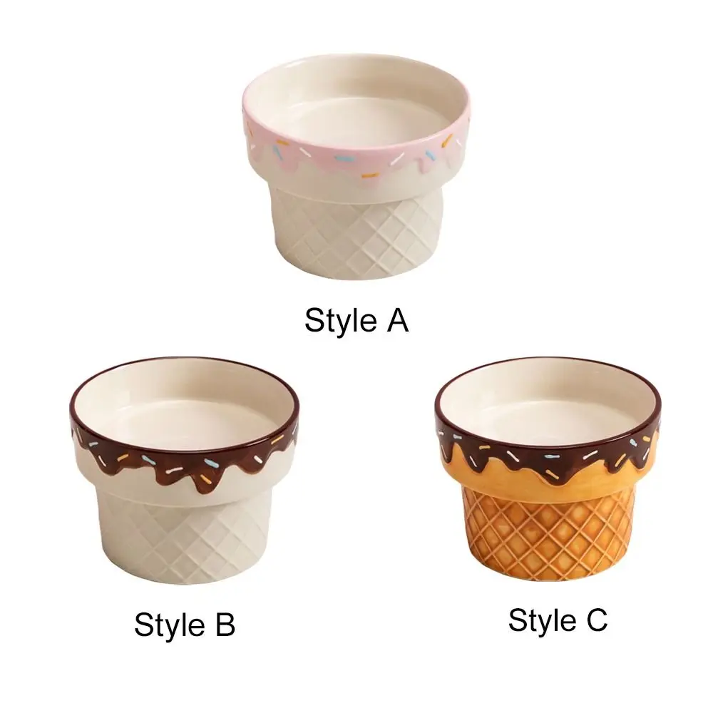 وعاء قطط من السيراميك على شكل آيس كريم لحماية القدم العالية وعاء قطط مرتفع بقاع مسطح وقطر كبير غير قابل للانزلاق وعاء طعام للقطط