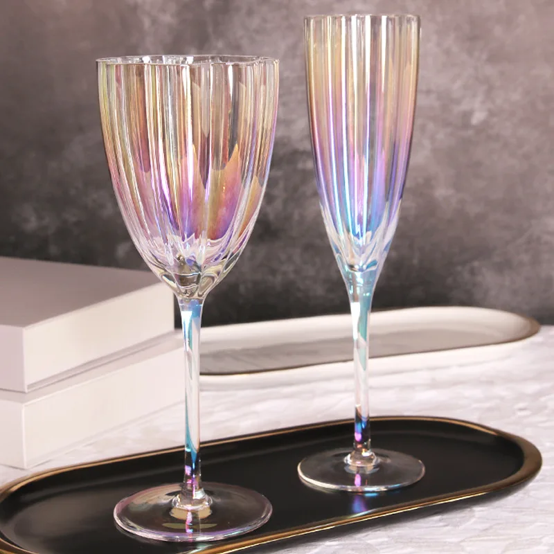 

Vintage Color Focus High Footed Glass,Flower Shaped High-end Glass Wine Glass Champagne Cups, European Medieval Style Drinkware