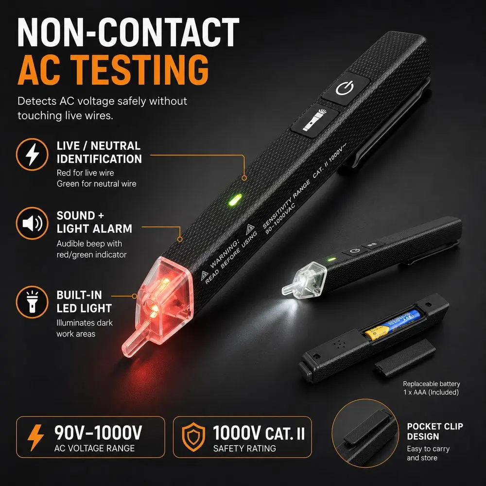 Non Contact Tester Voltage Tester Pen LED Light ABS Plastic Electrical Tester Pen Sound Alarm Live Wire Testing
