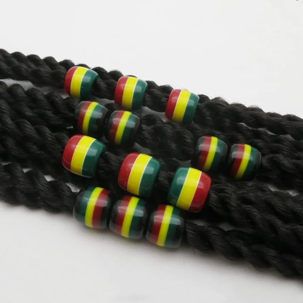 10pcs Rasta style Red yellow green Round stripe hair braid dread dreadlock Beads rings for men women kids hair accessories