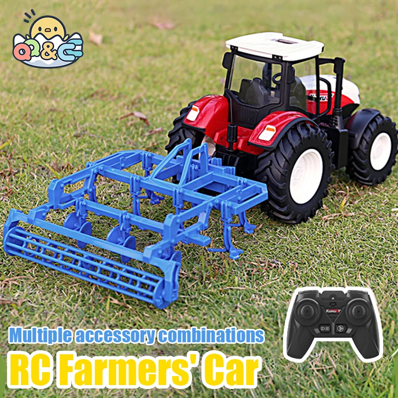 RC Farm Car Tractors Trailer 2.4G Radio Controlled Cars Farming Simulator Truck Miniature Farmer Animal Model Toys Children Boy