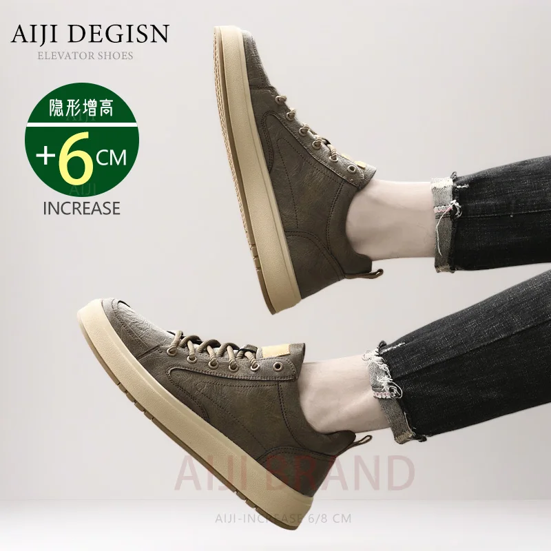 Elevator shoes for man height increase 8cm 6cm luxury brand sneaker genuine leather men\'s hidden heels casual shoe increasing