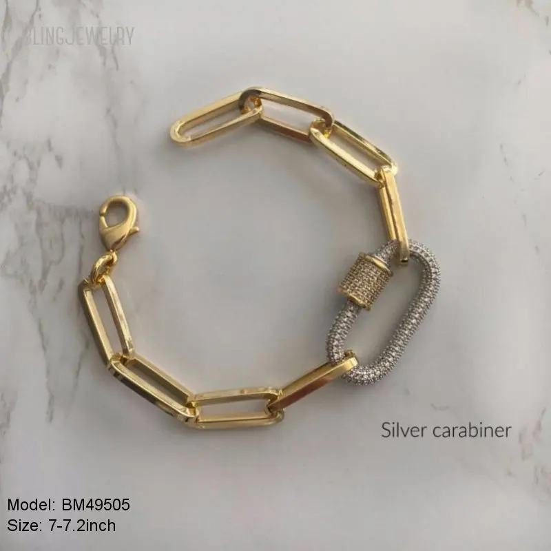 Imagem -06 - Carabiner Lock Charm Bracelet para Mulheres cz Pave Parafuso Fecho Cadeia de Aço Inoxidável Jóias Cor do Ouro 10 Pcs