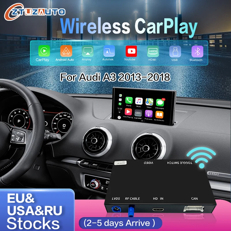 Wireless Apple CarPlay Android Auto Interface for Audi A3 B9 MIB 2014-2018, with Mirror Link AirPlay Navigation Car Play