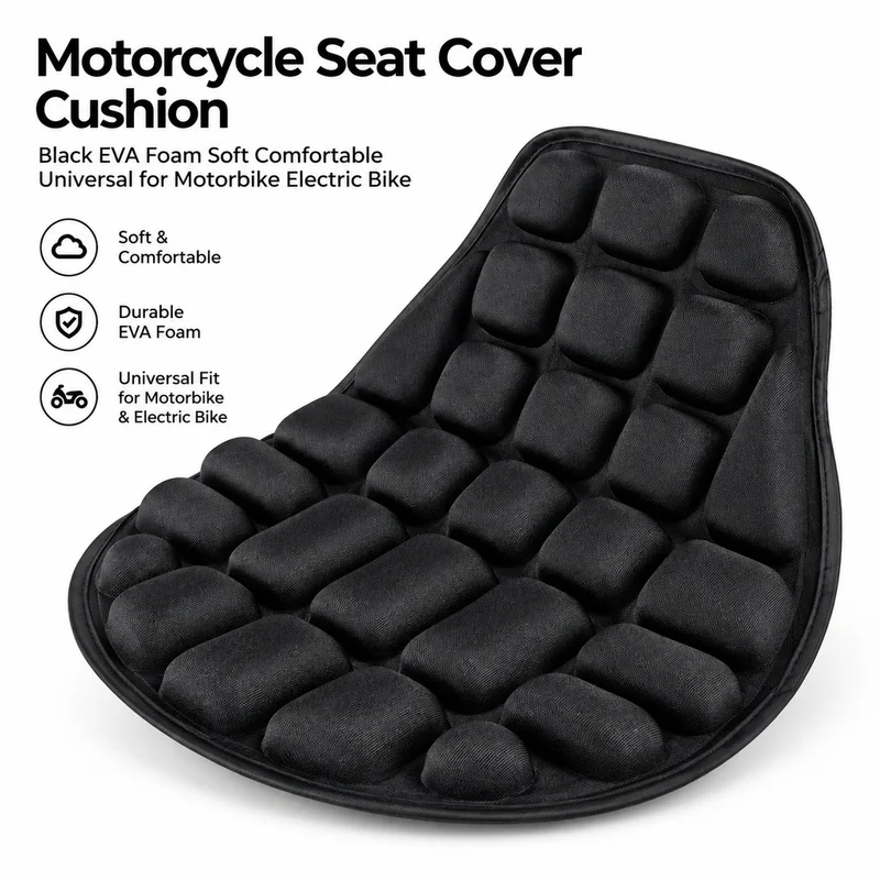 Motorcycle Seat Cover Cushion Black EVA Foam Soft Comfortable Universal for Motorbike Electric Bike