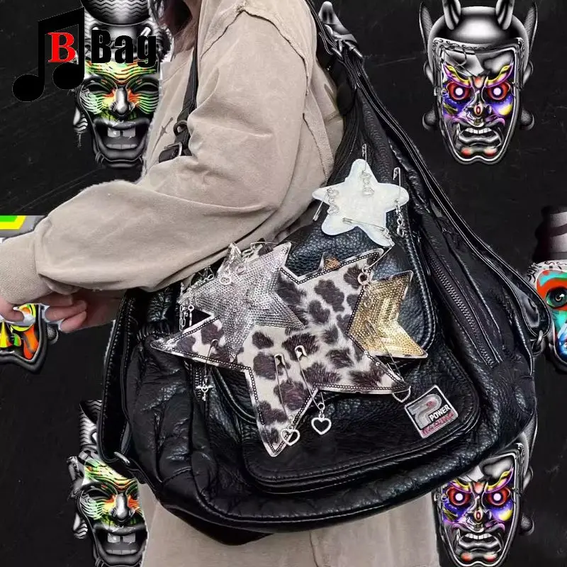 Gothic Punk Sequin Stars Euramerican Millennium Spice Girl Y2K Women's handbag Retro soft one shoulder crossbody bag